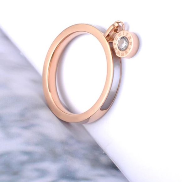 💥2 for 20💥Rose Gold Roman Numeral Shell inlay w/ dangly gem - NWOT SZ8 - Picture 3 of 4